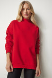 Kırmızı Dik Yaka Basic Şardonlu Sweatshirt UB00166