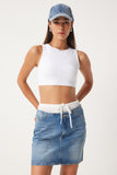 Mavi Boxer Detaylı Denim Etek  FN03225