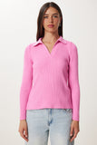 Pembe Polo Yaka Fitilli Triko Kazak VA00028