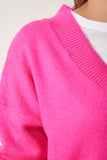 Fuşya V Yaka Oversize Triko Kazak  BV00003