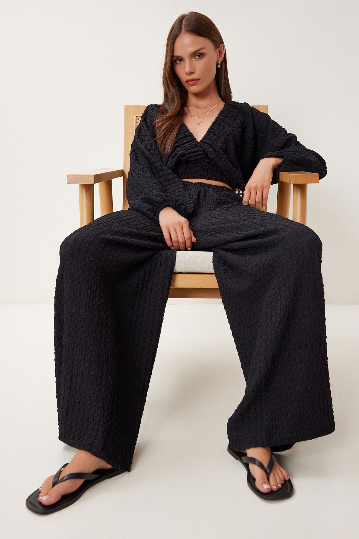 Siyah Dokulu Bluz Pantolon Takım RV00214