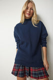 Lacivert Dik Yaka Basic Şardonlu Sweatshirt UB00166