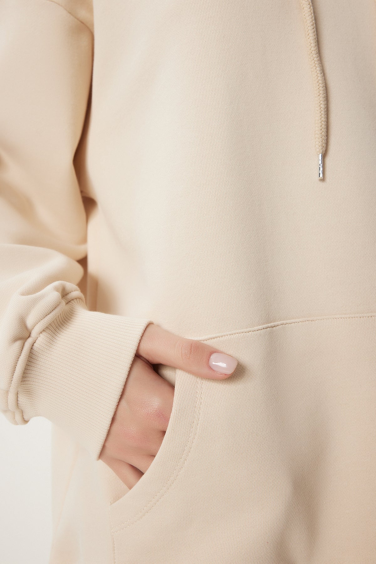 Krem Kapüşonlu Sweatshirt Jogger Oversize Örme Eşofman Takımı PYS0027