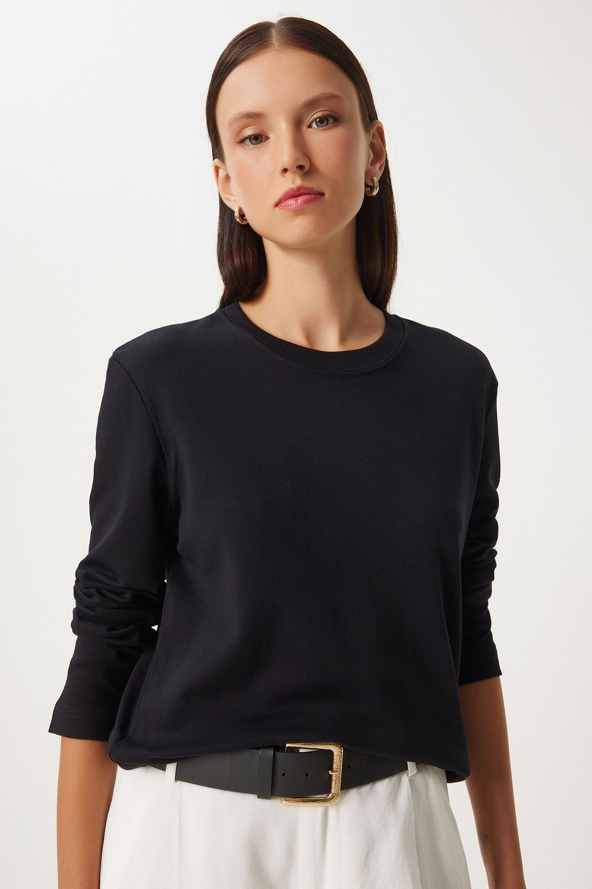 Siyah Pamuklu Basic Örme Bluz NJ00155