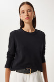 Siyah Pamuklu Basic Örme Bluz NJ00155