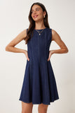 Koyu Mavi Volanlı Mini Denim Elbise KQ00012