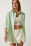 Uçuk Yeşil Oversize Uzun Basic Gömlek  DD00842