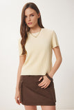 Sarı Basic Fitilli Örme Bluz HF00468