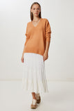 Şeftali V Yaka Oversize Triko Kazak BV00124