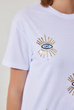 Beyaz Pullu Nakışlı Oversize Pamuklu Örme T-Shirt MP00027