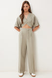Çağla Yeşili Keten Crop Bluz Pantolon Takım BV00138