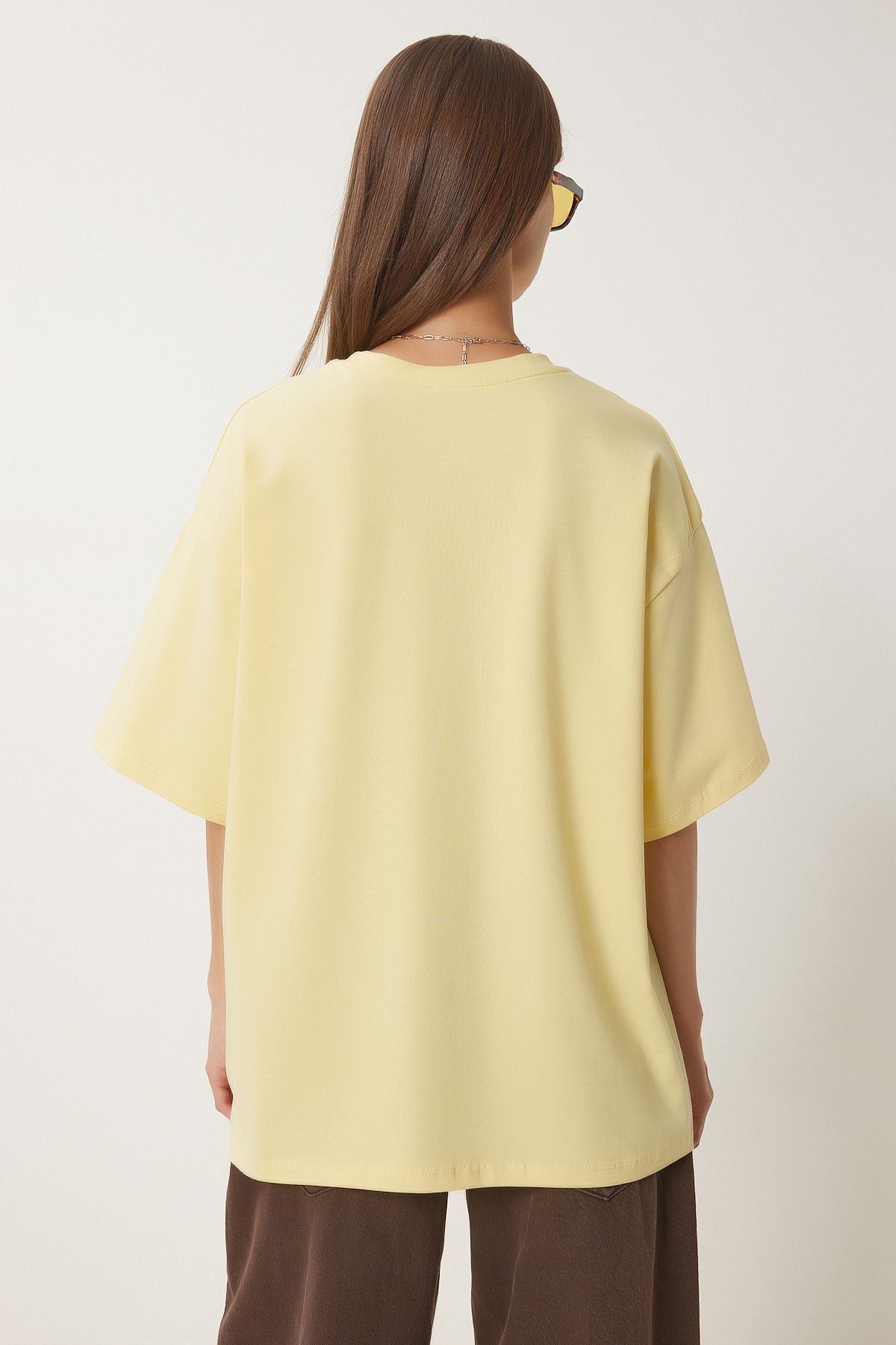 Sarı Basic Oversize Örme T-Shirt HW00007
