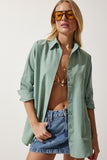 Çağla Yeşili Oversize Uzun Basic Gömlek DD00842