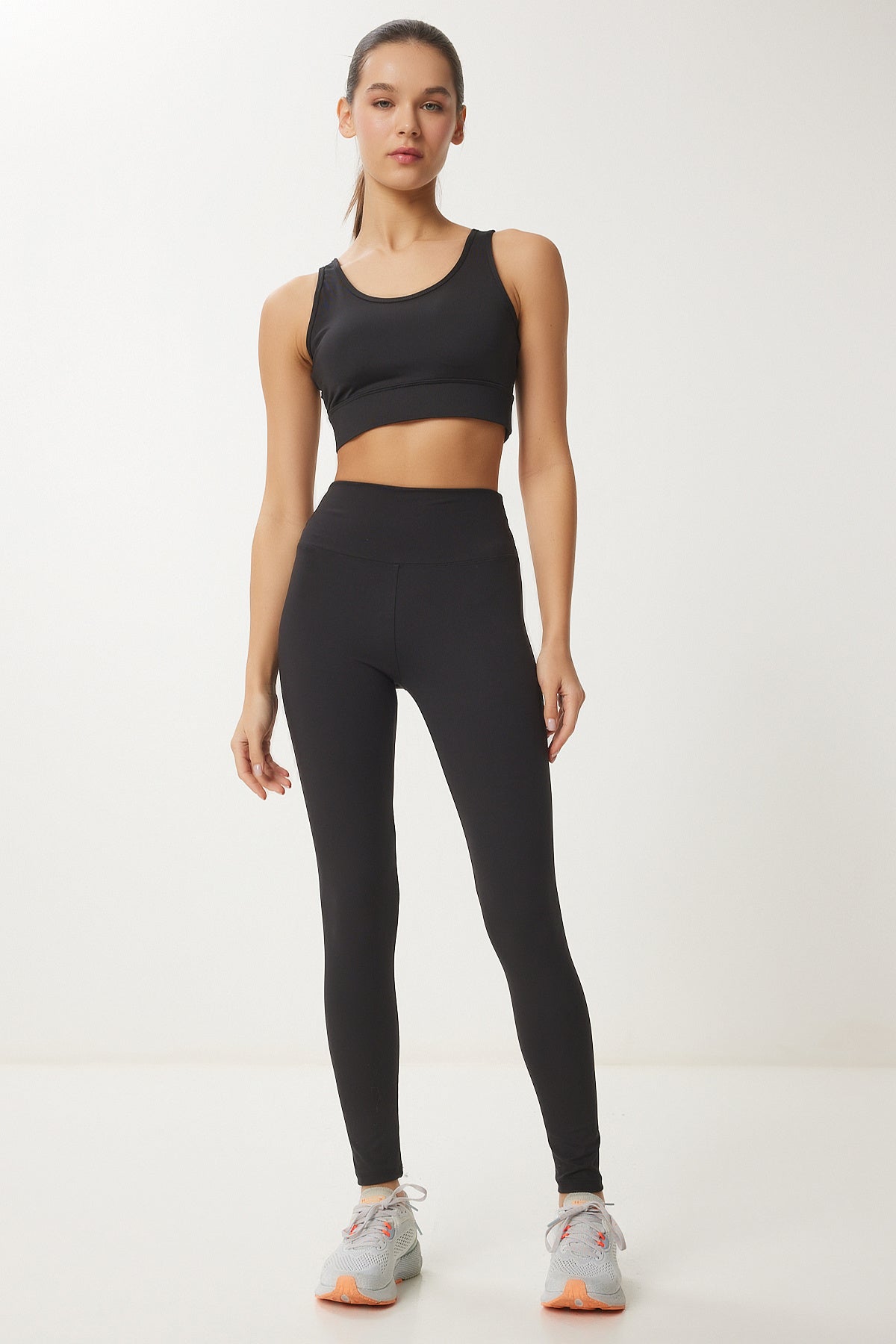Siyah Yüksek Bel Örme Spor Tayt VX00002