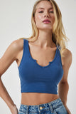 İndigo Mavi Askılı Crop Örme Bluz OW00030