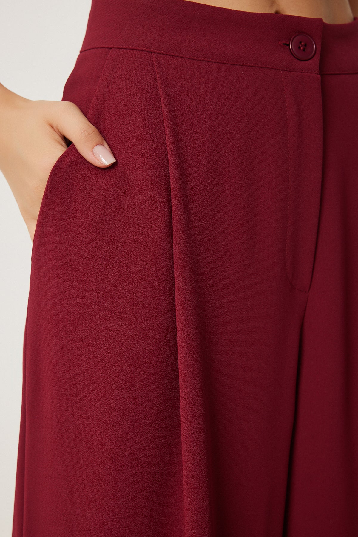Bordo Cepli Dokuma Palazzo Pantolon UL00052