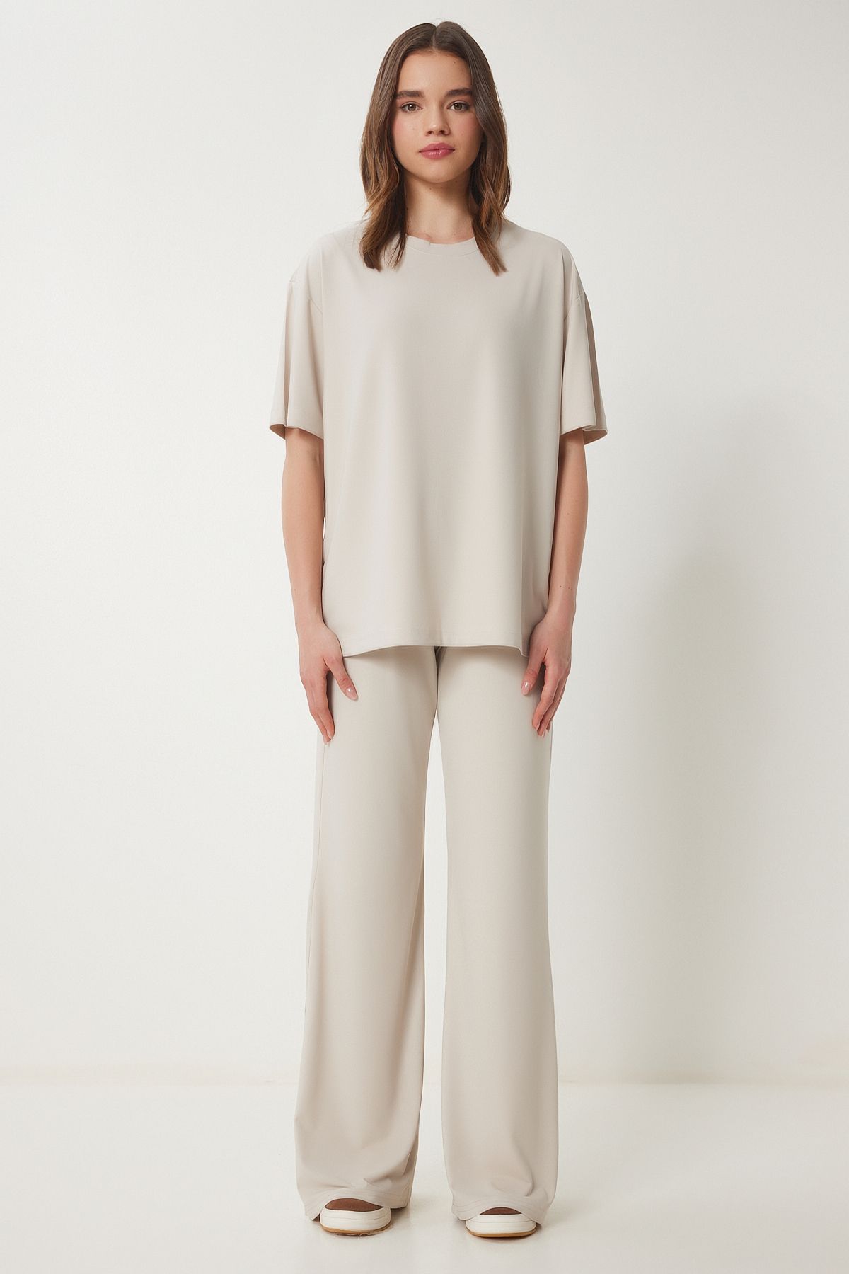 Taş Oversize Örme T-Shirt Pantolon Takım FN03452