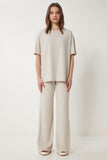 Taş Oversize Örme T-Shirt Pantolon Takım FN03452