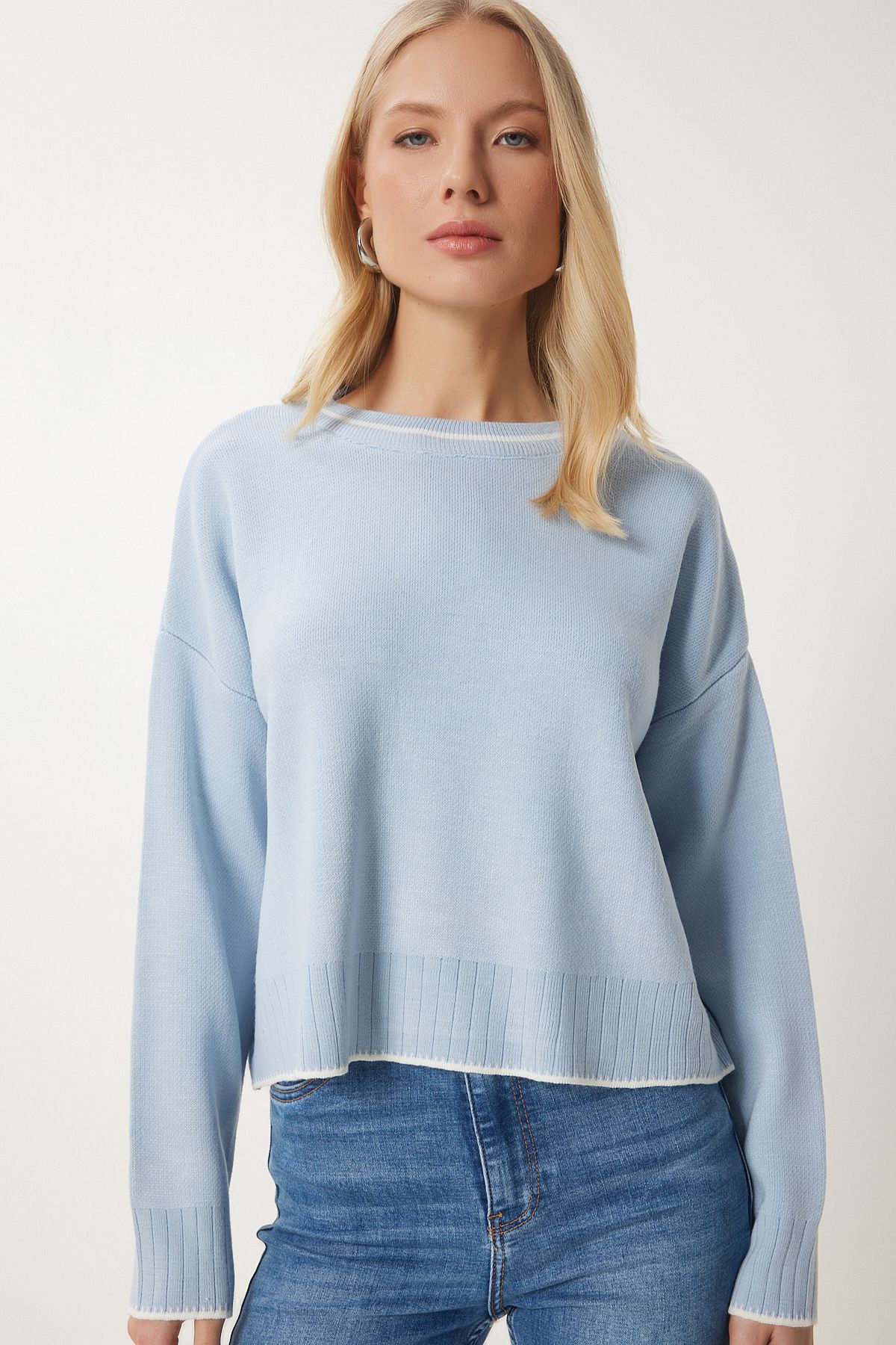 Açık Mavi Basic Triko Kazak PF00010