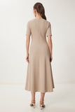 Bej Kloş Midi Yazlık Örme Elbise ZH00047