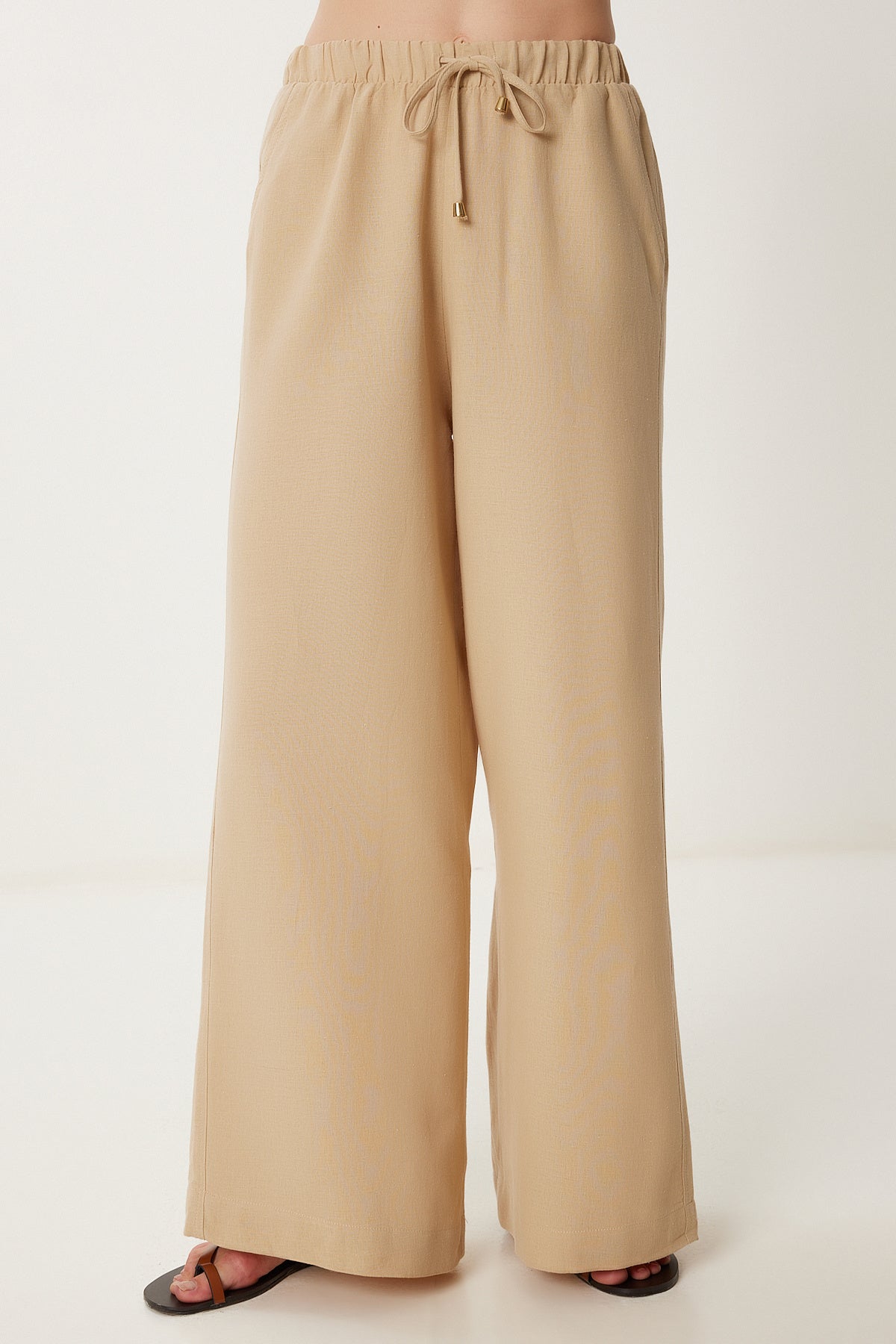 Bej Oversize Keten Gömlek Pantolon Takım WF00118
