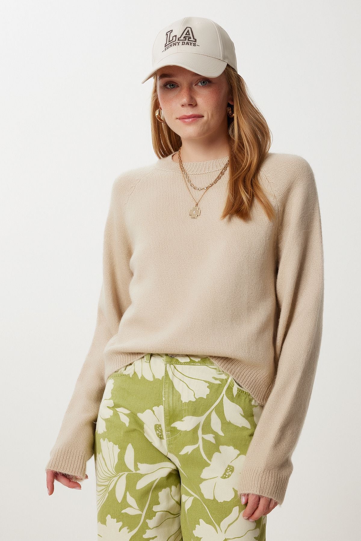 Bej Basic Crop Triko Kazak Kİ00149