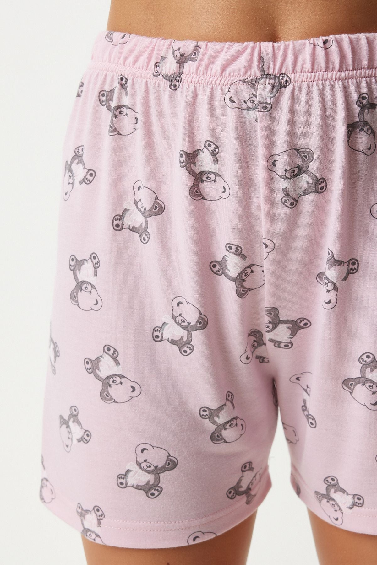 Açık Pembe Desenli Viskon Şort T-Shirt Pijama Takımı EC00045