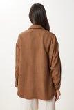 Kahverengi Oversize Keten Gömlek PB00053