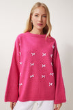 Koyu Pembe Fiyonk Detaylı Oversize Triko Kazak KB00042