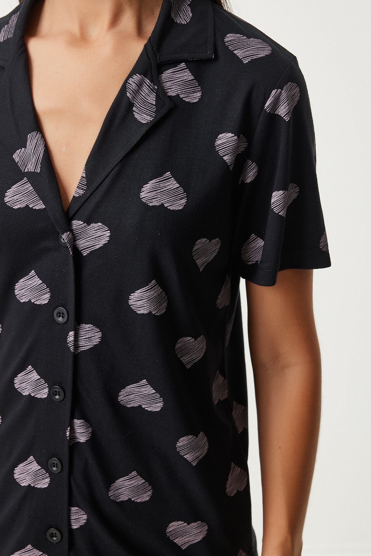 Siyah Kalpli Gömlek Pantolon Pijama Takımı EC00042