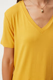 Sarı V Yaka Basic Viskon Örme T-Shirt EN00613