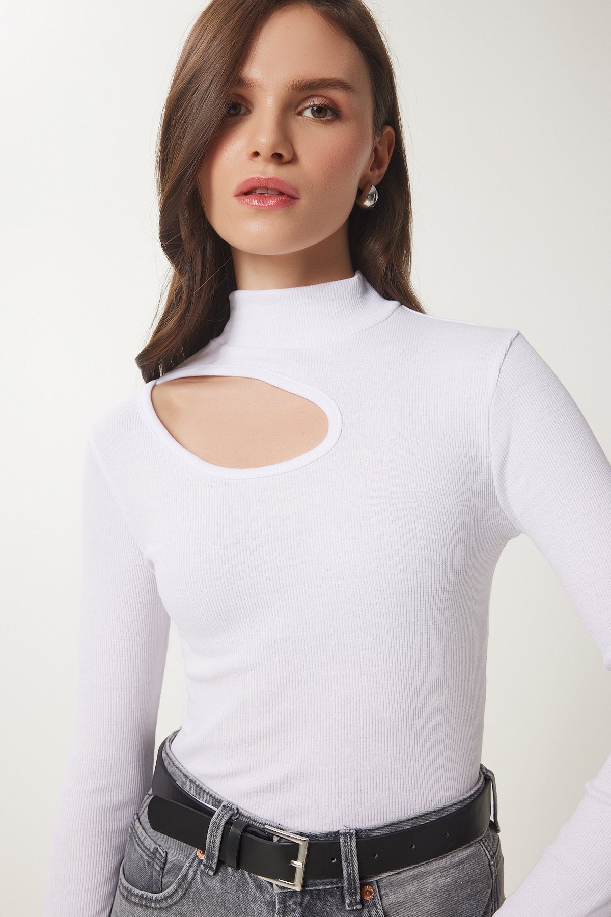 Antrasit Beyaz 2'Li Paket Cut Out Detaylı Fitilli Örme Bluz GT00235