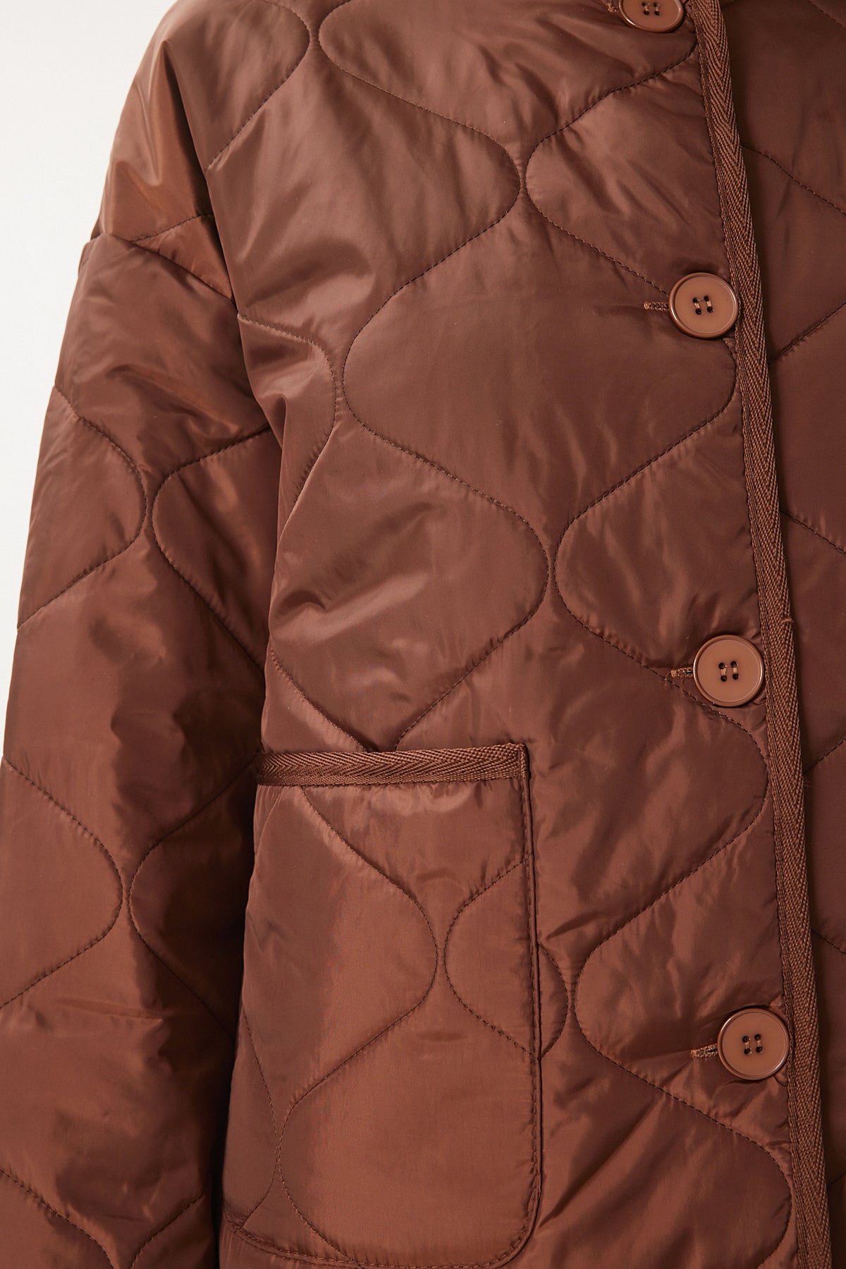 Kahverengi Geniş Cepli Kapitone Ceket FN03395