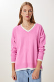 Pembe V Yaka Oversize Triko Kazak BV00081