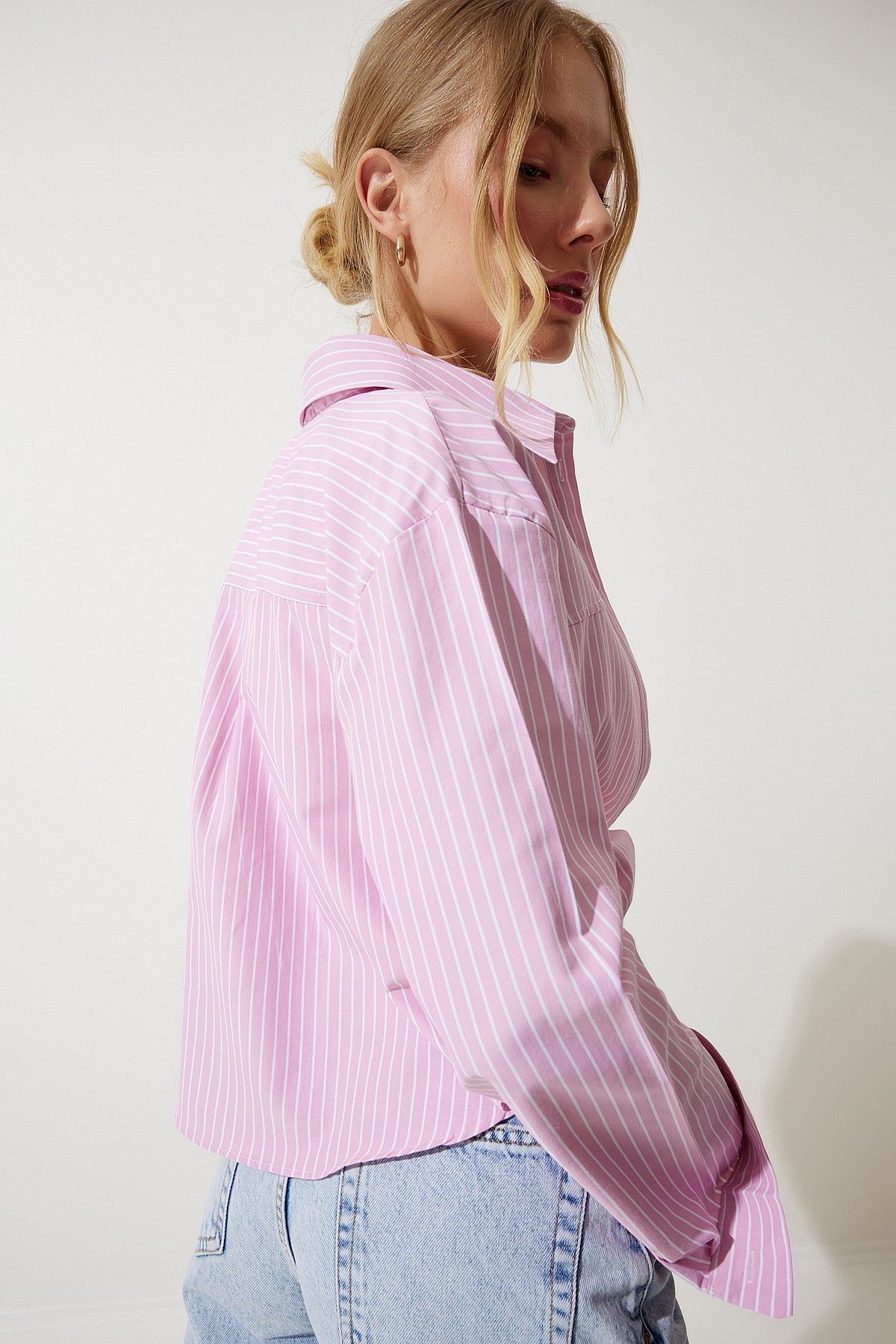 Pembe Bluz Detaylı Crop Gömlek RG00022