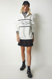 Ekru Fermuarlı Yaka Baskılı Şardonlu Sweatshirt UB00168