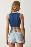 Lacivert Halter Yaka Crop Örme Bluz OW00039