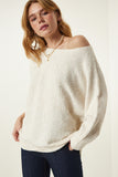 Krem Kayık Yaka Mevsimlik Oversize Triko Kazak YG00105