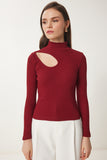 Bordo Krem 2'Li Paket Cut Out Detaylı Fitilli Örme Bluz GT00235
