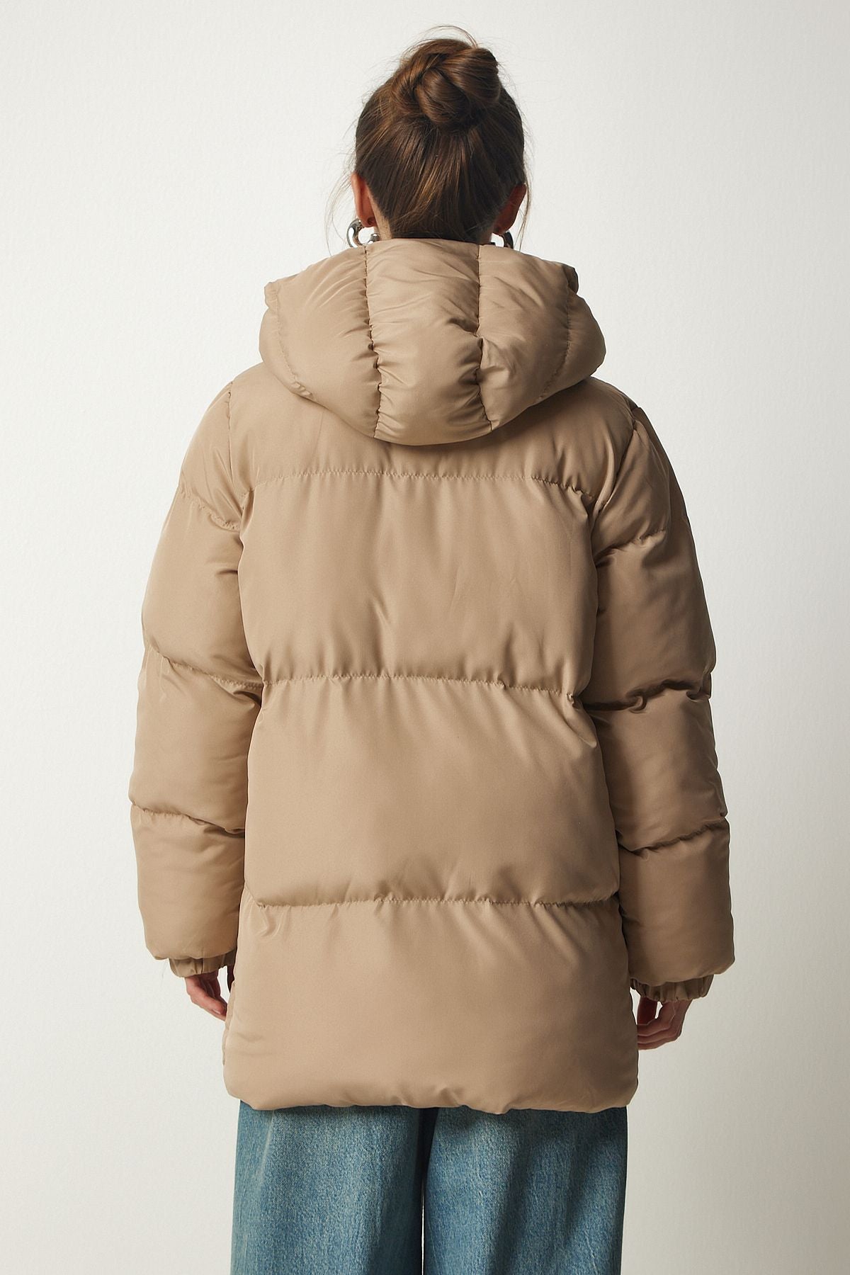Bej Kapüşonlu Şişme Mont HK00023
