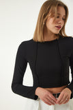 Siyah Biyeli Fitilli Crop Bluz SF00013