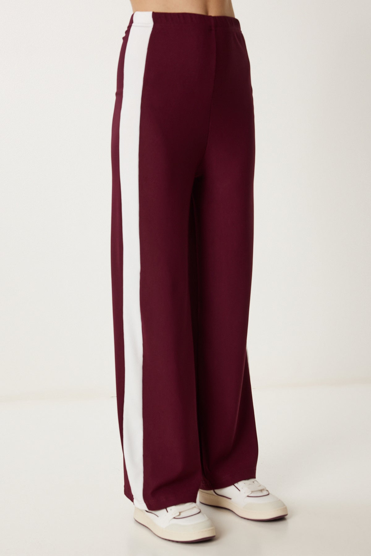 Bordo Kontrast Renkli Fitilli Örme Takım ZV00328