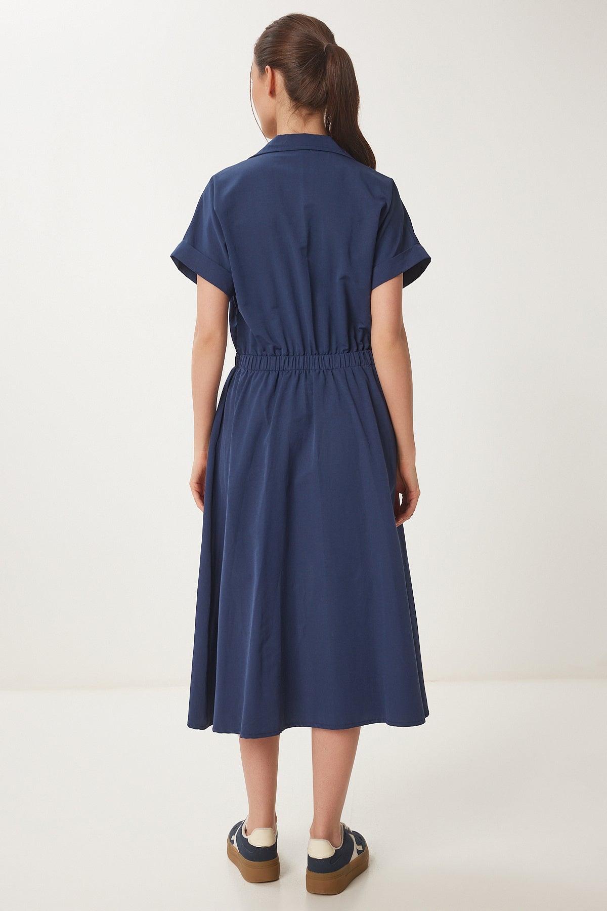 Lacivert Fermuarlı Midi Poplin Elbise UB00375