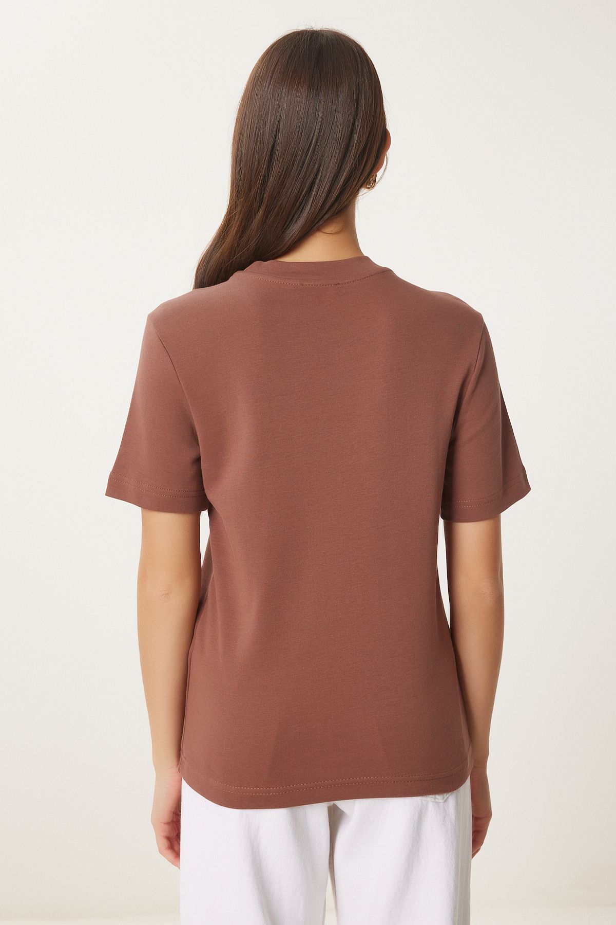 Bordo Kahverengi 2'Li Paket Pamuklu Basic Örme T-Shirt AG00002