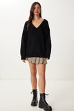 Siyah V Yaka Oversize Basic Triko Kazak MX00130