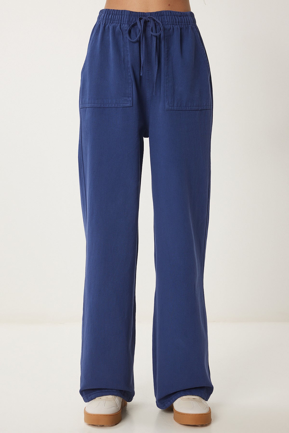 Kobalt Mavi Soluk Efektli Geniş Paça Denim Palazzo Pantolon MX00179