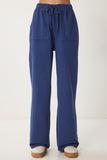Kobalt Mavi Soluk Efektli Geniş Paça Denim Palazzo Pantolon MX00179