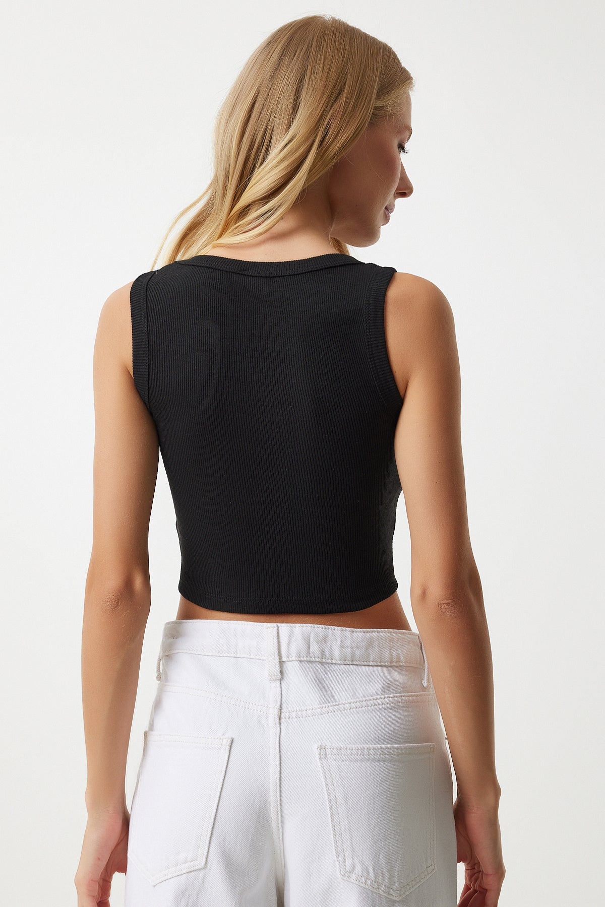 Siyah Halter Yaka Crop Örme Bluz DZ00030