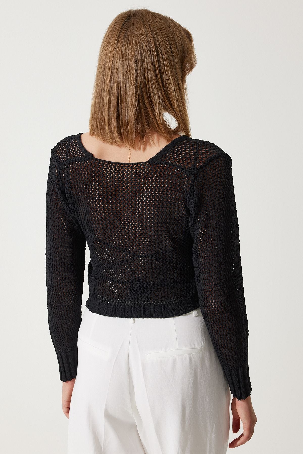 Siyah Ajurlu Crop Triko Bluz YY00212