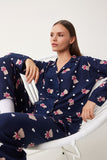 Lacivert Desenli Kadifemsi Dokulu Örme Pijama Takımı FP00008